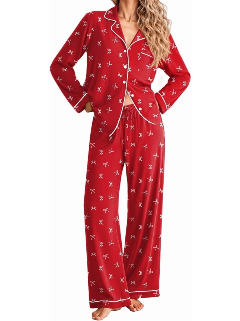 Cozy Striped Christmas Pajamas for Women | Long Sleeve Button-Up Loungewear